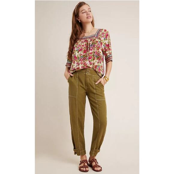 Anthropologie Green Linen Jackson Tapered Utility Pants Size 14 - Picture 8 of 16